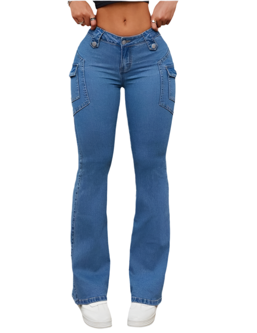 Flap Pocket Side Flare Leg Jeans