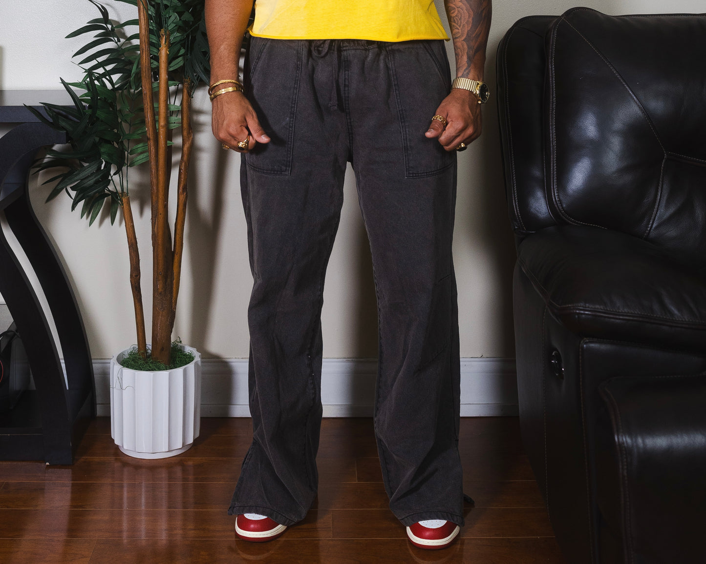 Elasticated Waist Wide Leg Embroidery Jean Pants