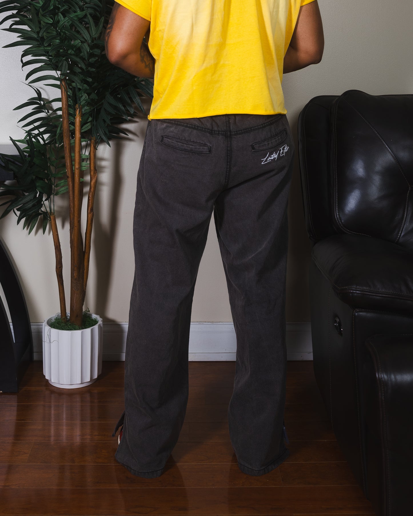Elasticated Waist Wide Leg Embroidery Jean Pants