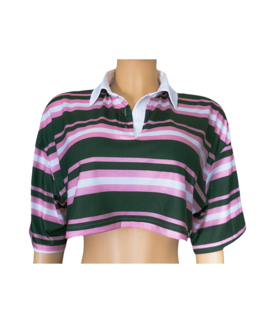 Fitted Striped Contrast Color Polo Collar T-Shirt
