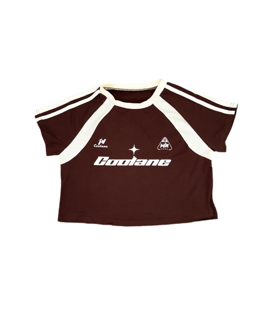 Print Stretchy Woven Tape Patchwork Color-Blocked Burgundy Loose Cropped Raglan Sleeve T-Shirt