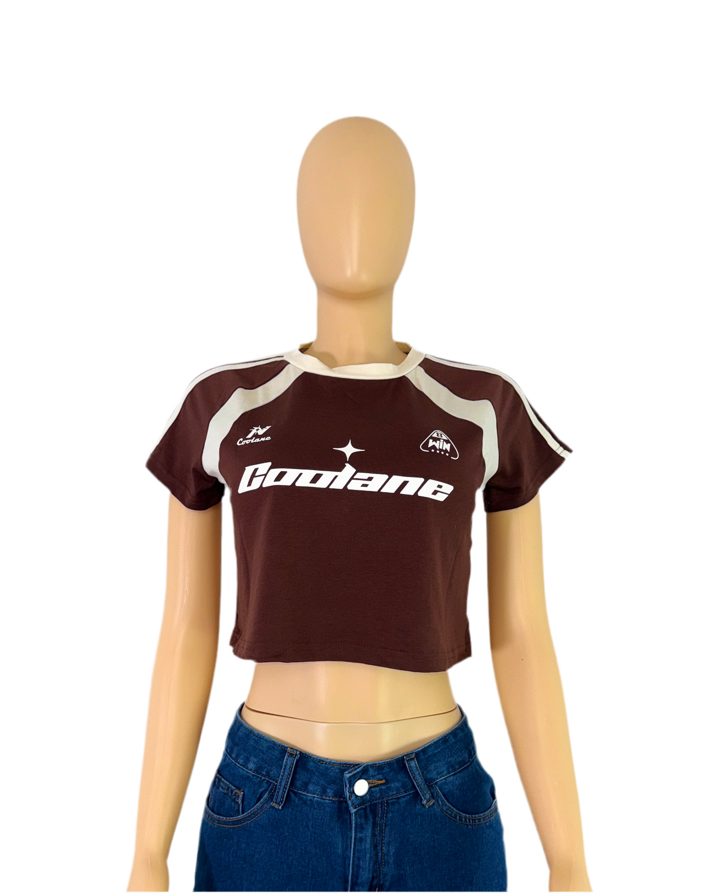 Print Stretchy Woven Tape Patchwork Color-Blocked Burgundy Loose Cropped Raglan Sleeve T-Shirt