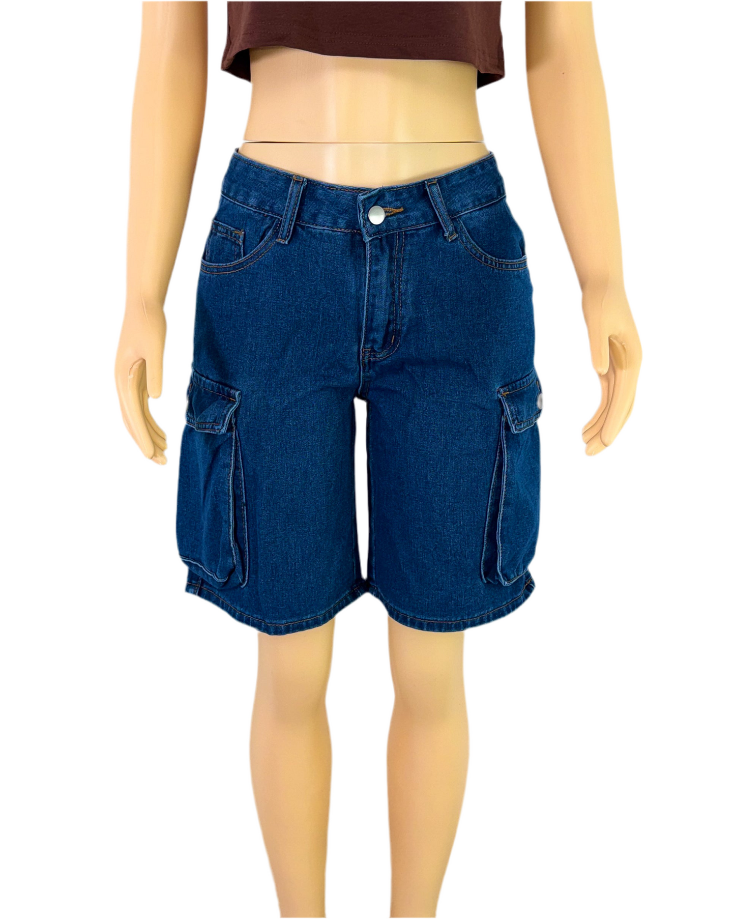 Denim Shorts With Pockets And Button