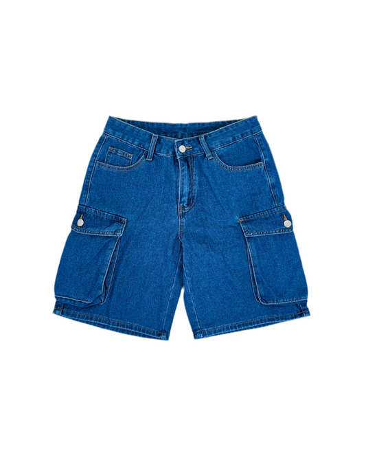 Denim Shorts With Pockets And Button