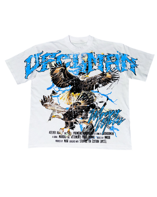 White Oversized Extended Neck Eagle Over The Seam Printed T-Shirt